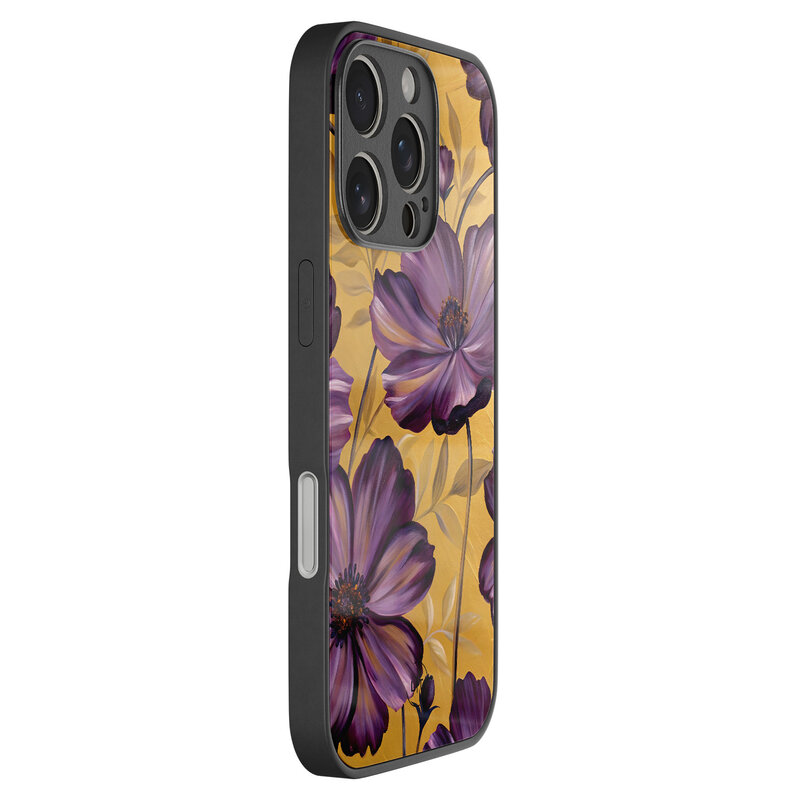 Leuke Telefoonhoesjes iPhone 16 Pro hoesje glas - Violet leaves
