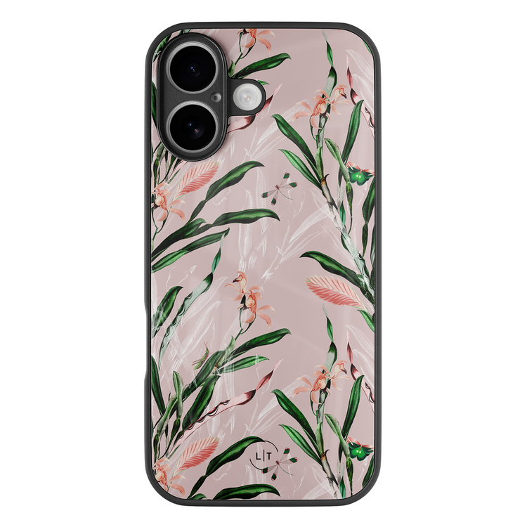 Leuke Telefoonhoesjes iPhone 17 hoesje glas - Pink botanical