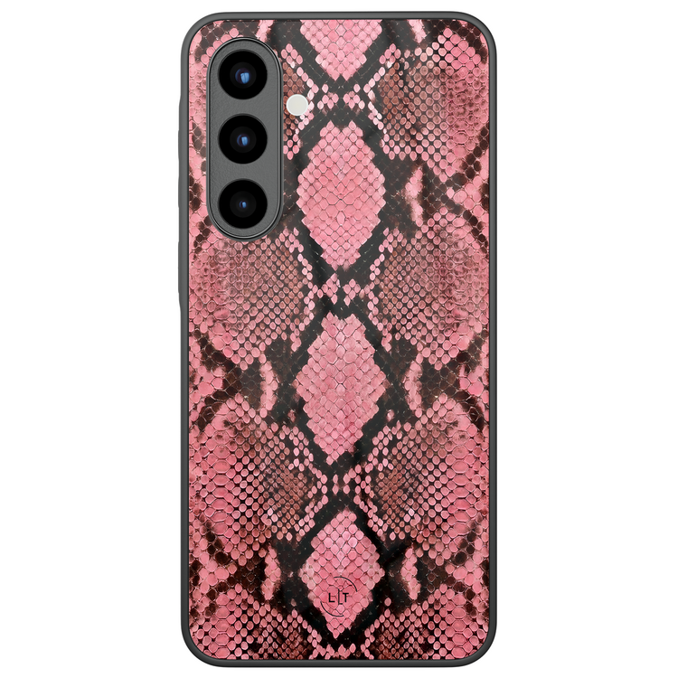 Leuke Telefoonhoesjes Samsung Galaxy A57 hoesje glas - Slangenprint roze