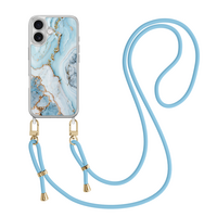 Leuke Telefoonhoesjes iPhone 17 hoesje met blauw koord - Marmer babyblauw