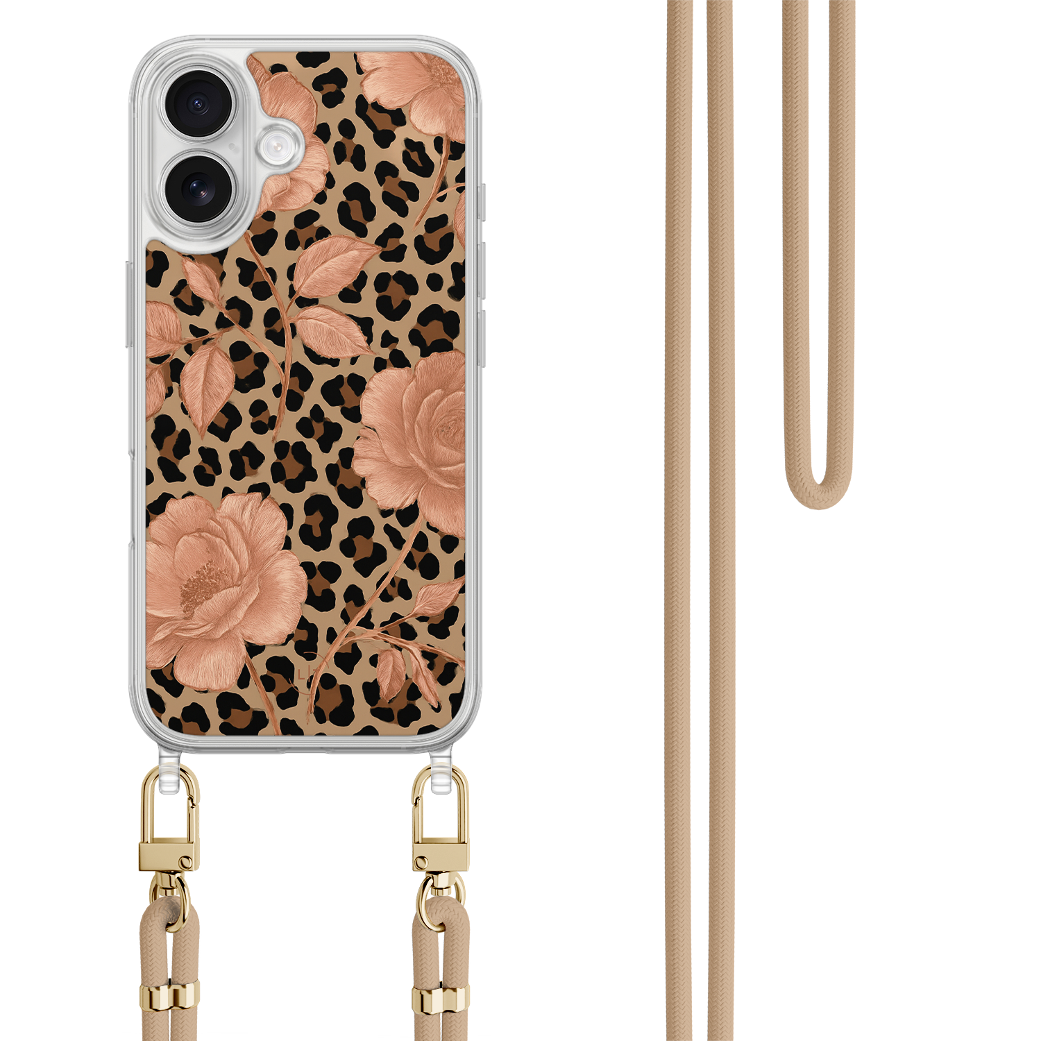 Leuke Telefoonhoesjes iPhone 17 hoesje met beige koord - Leo flowers
