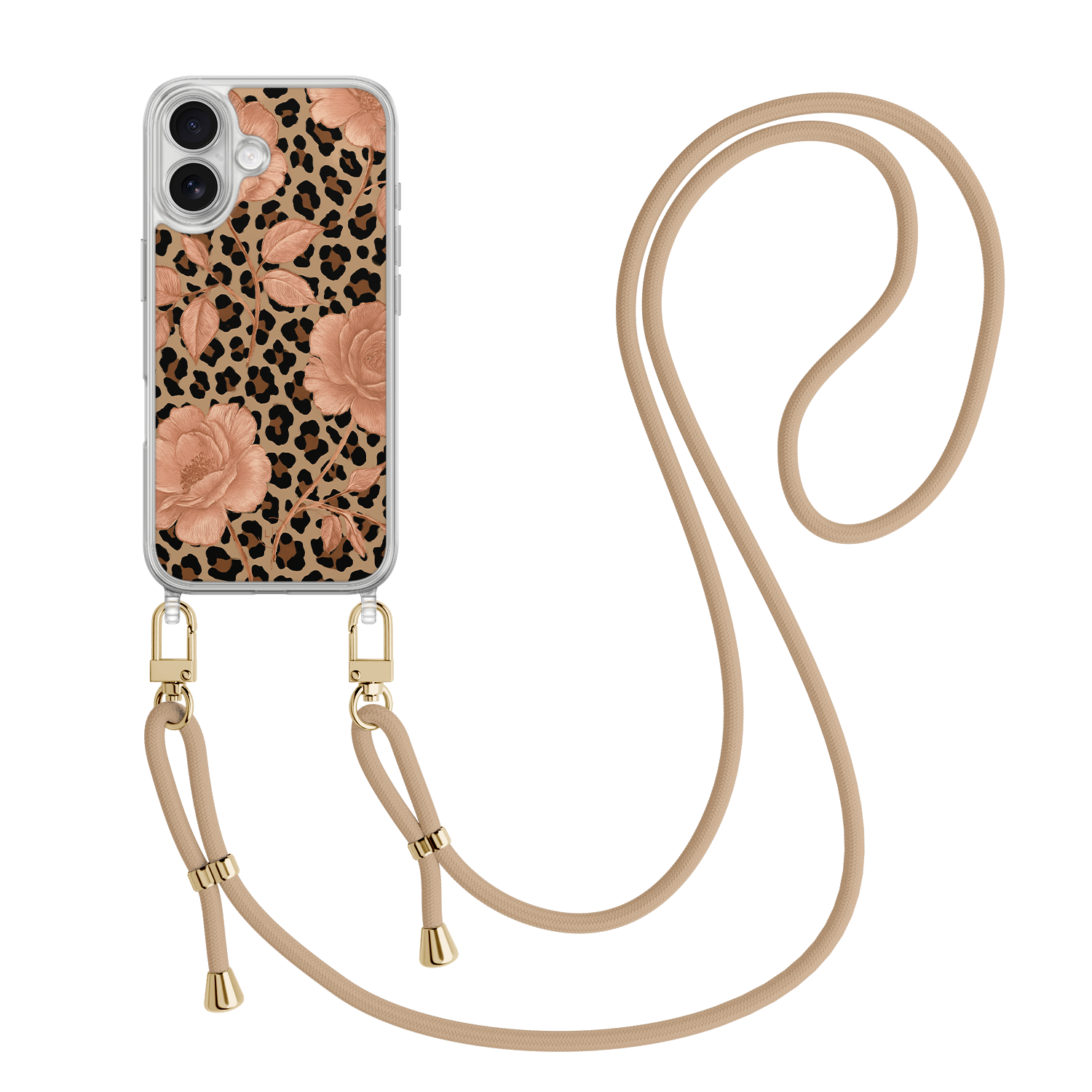 Leuke Telefoonhoesjes iPhone 17 hoesje met beige koord - Leo flowers