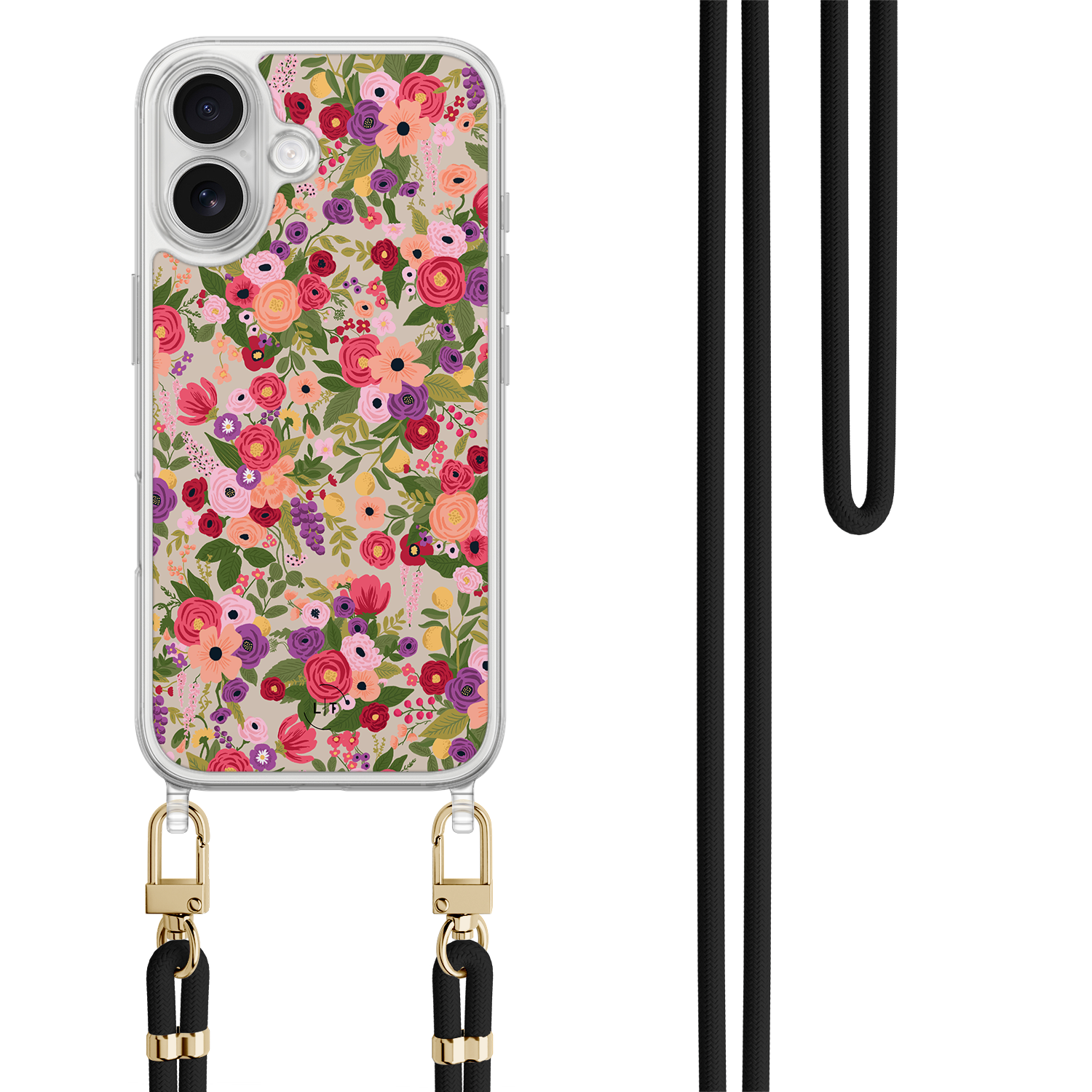Leuke Telefoonhoesjes iPhone 17 hoesje met zwart koord - Floral garden