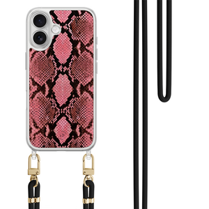 Leuke Telefoonhoesjes iPhone 17 hoesje met zwart koord - Slangenprint roze