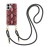 Leuke Telefoonhoesjes iPhone 17 hoesje met zwart koord - Slangenprint roze