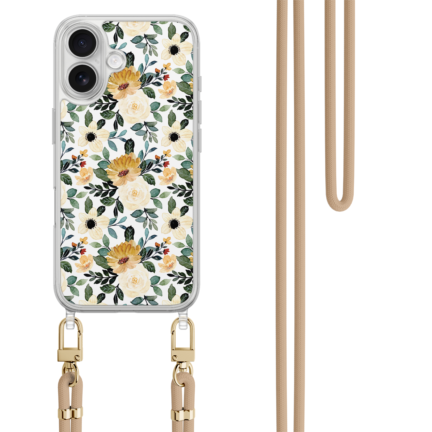 Leuke Telefoonhoesjes iPhone 17 hoesje met beige koord - Lovely flowers