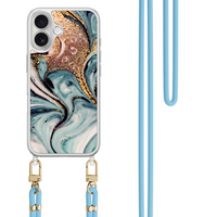 Leuke Telefoonhoesjes iPhone 17 hoesje met blauw koord - Azure gold swirl