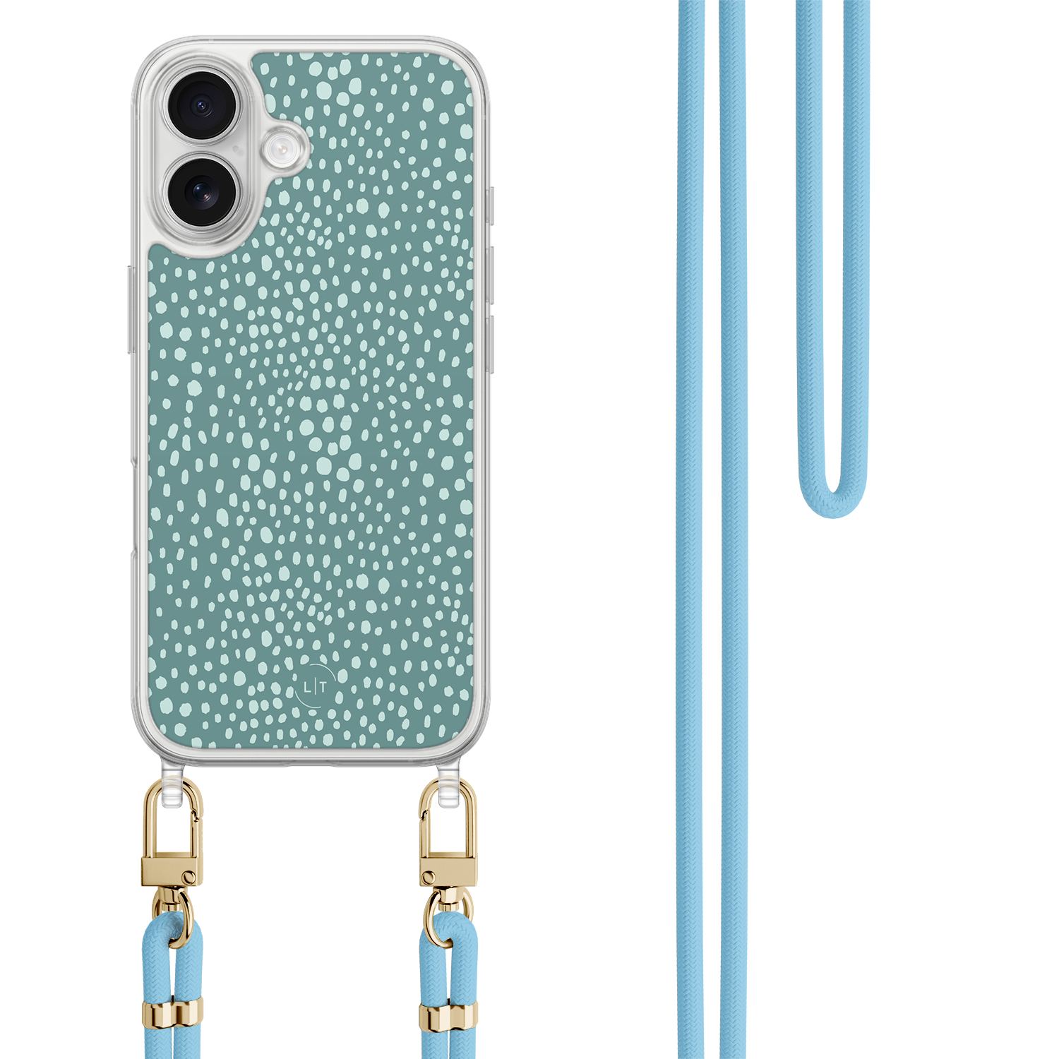 Leuke Telefoonhoesjes iPhone 17 hoesje met blauw koord - Blue dots