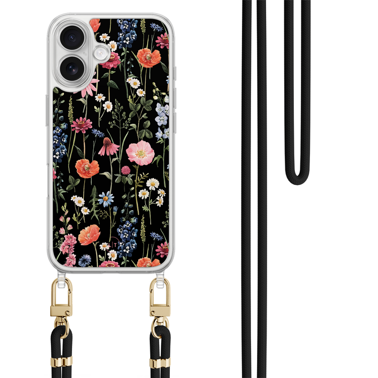 Leuke Telefoonhoesjes iPhone 17 hoesje met zwart koord - Dark flowers