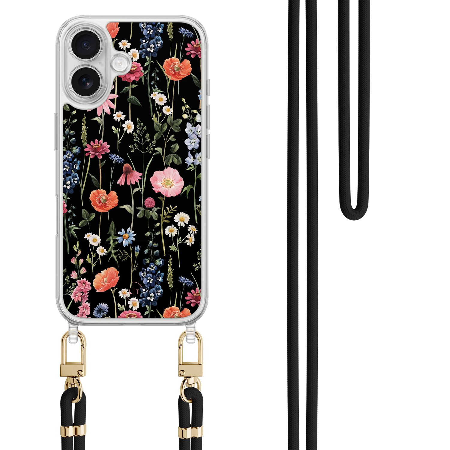 Leuke Telefoonhoesjes iPhone 17 hoesje met zwart koord - Dark flowers
