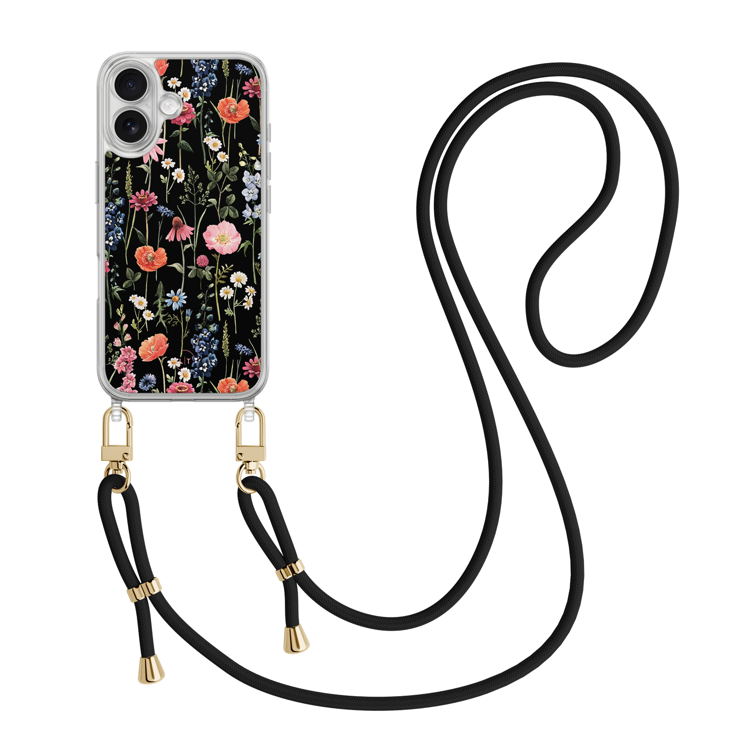 Leuke Telefoonhoesjes iPhone 17 hoesje met zwart koord - Dark flowers
