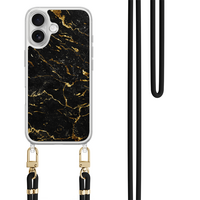 Leuke Telefoonhoesjes iPhone 17 hoesje met zwart koord - Marmer zwart goud