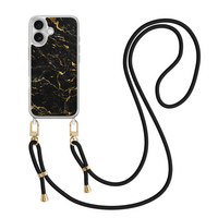 Leuke Telefoonhoesjes iPhone 17 hoesje met zwart koord - Marmer zwart goud