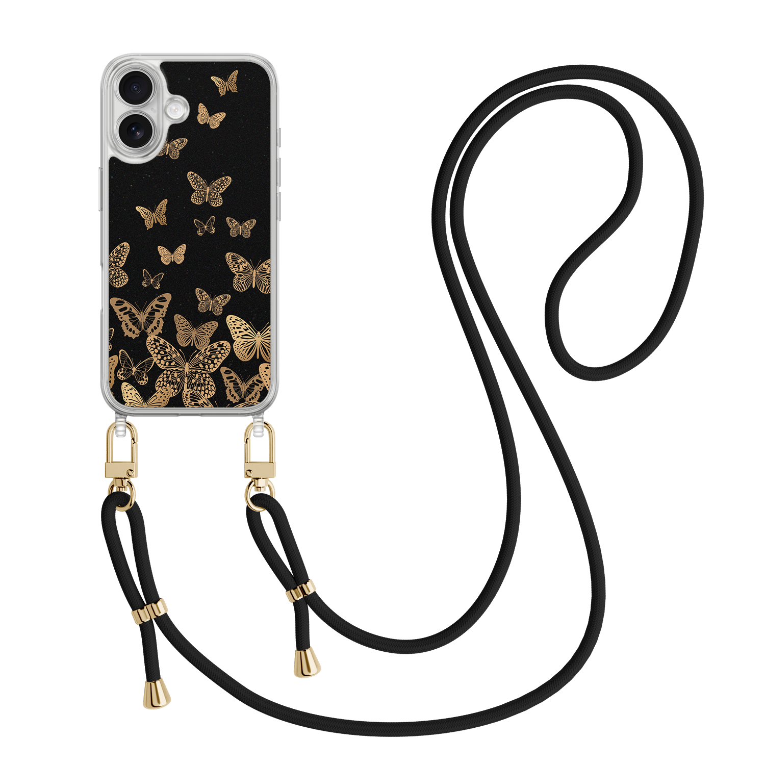 Leuke Telefoonhoesjes iPhone 17 hoesje met zwart koord - Vlinders