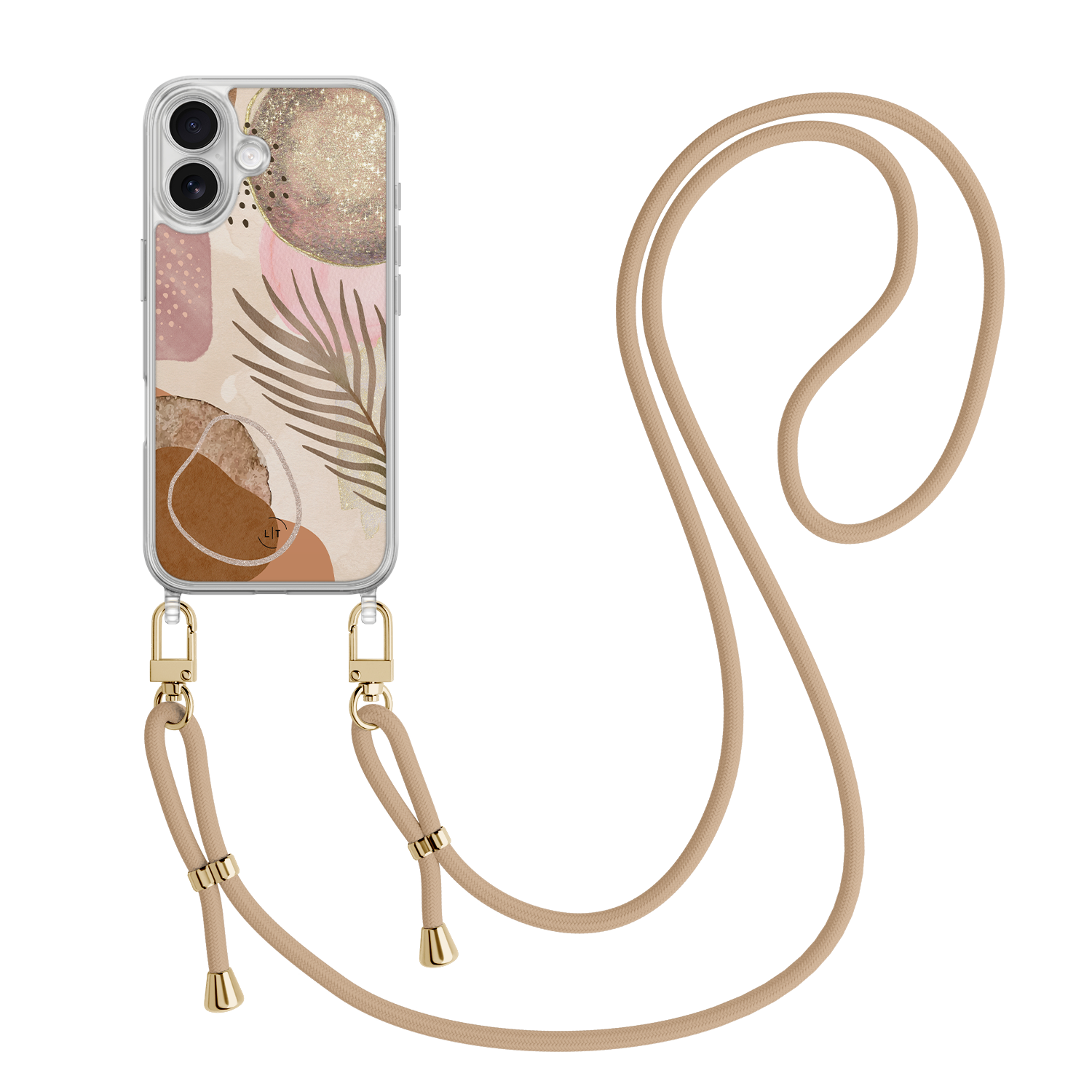 Leuke Telefoonhoesjes iPhone 17 hoesje met beige koord - Abstract blush shapes