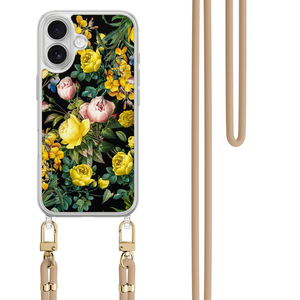 Leuke Telefoonhoesjes iPhone 17 hoesje met beige koord - Bloemen geel