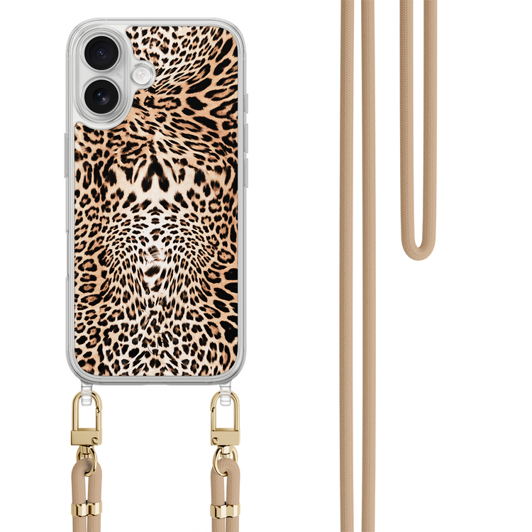 Leuke Telefoonhoesjes iPhone 17 hoesje met beige koord - Luipaardprint