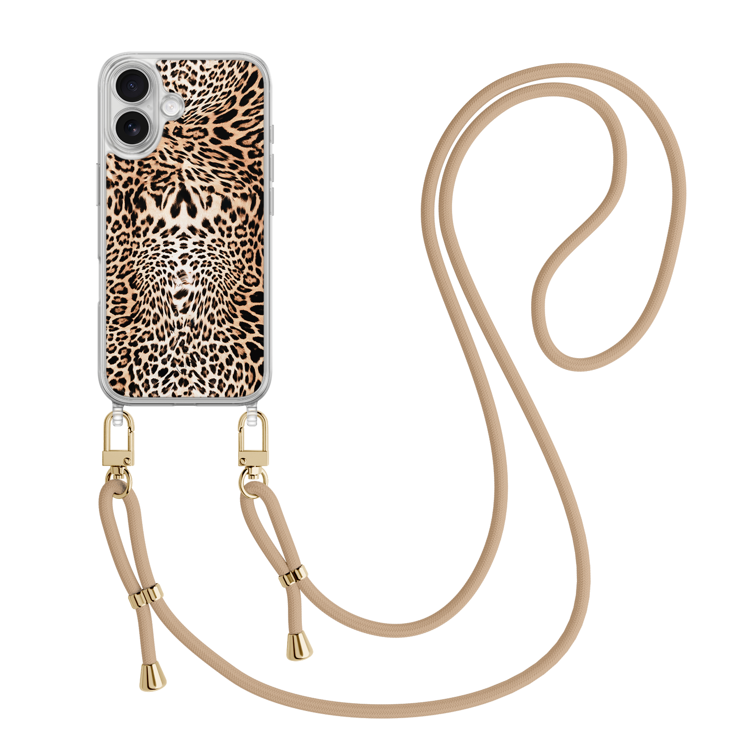 Leuke Telefoonhoesjes iPhone 17 hoesje met beige koord - Luipaardprint