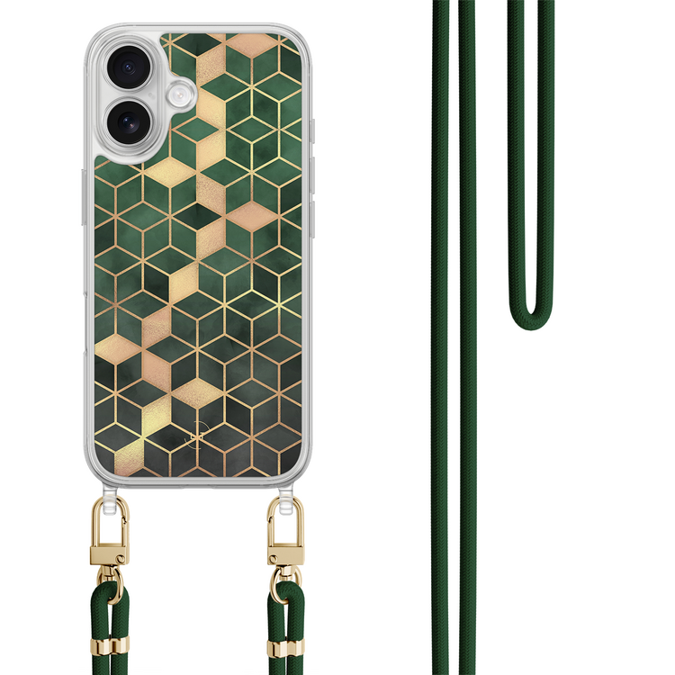 Leuke Telefoonhoesjes iPhone 17 hoesje met groen koord - Kubus groen