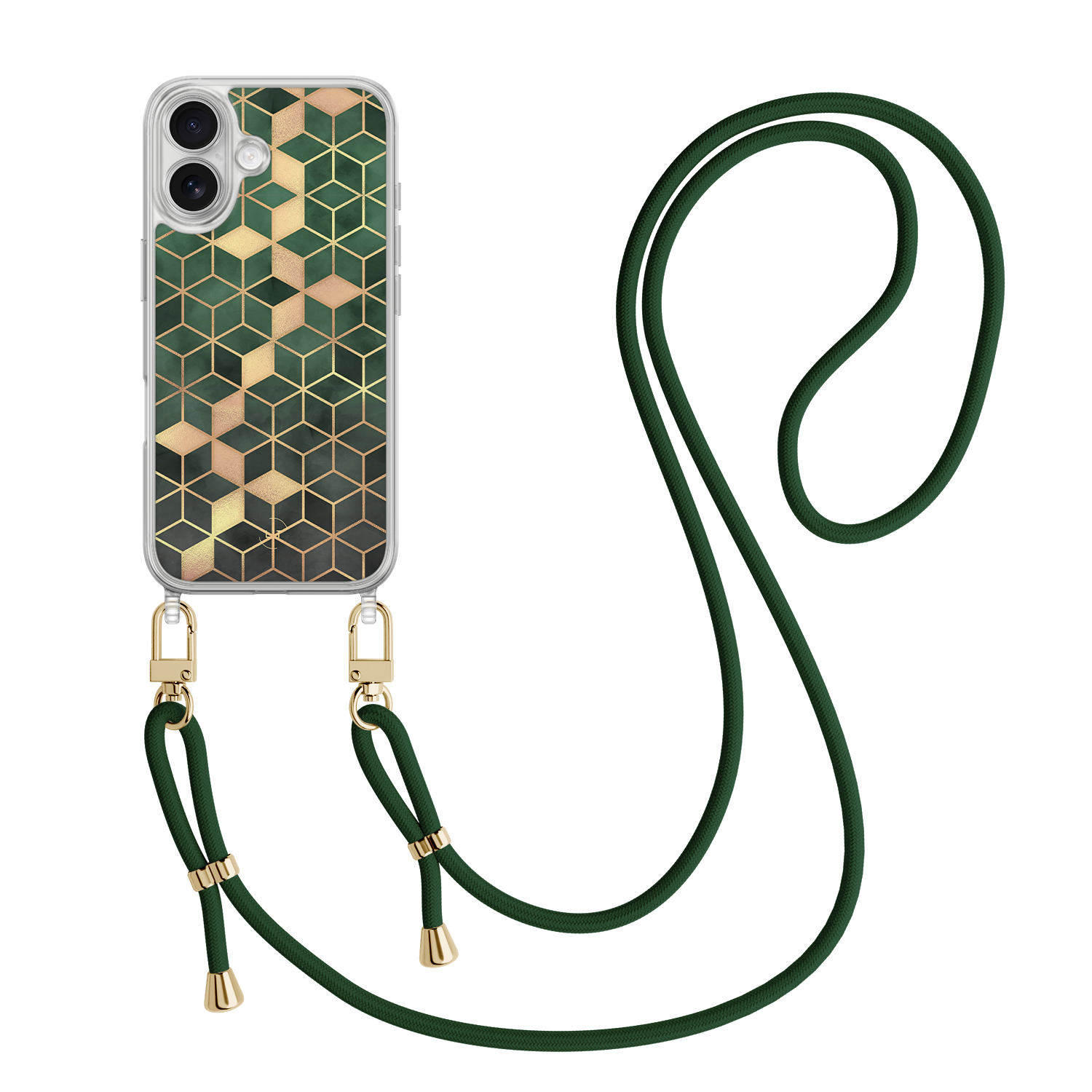 Leuke Telefoonhoesjes iPhone 17 hoesje met groen koord - Kubus groen