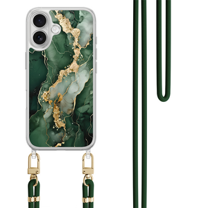 Leuke Telefoonhoesjes iPhone 17 hoesje met groen koord - Marmer groen goud