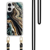 Leuke Telefoonhoesjes iPhone 17 hoesje met zwart koord - Marmer swirl