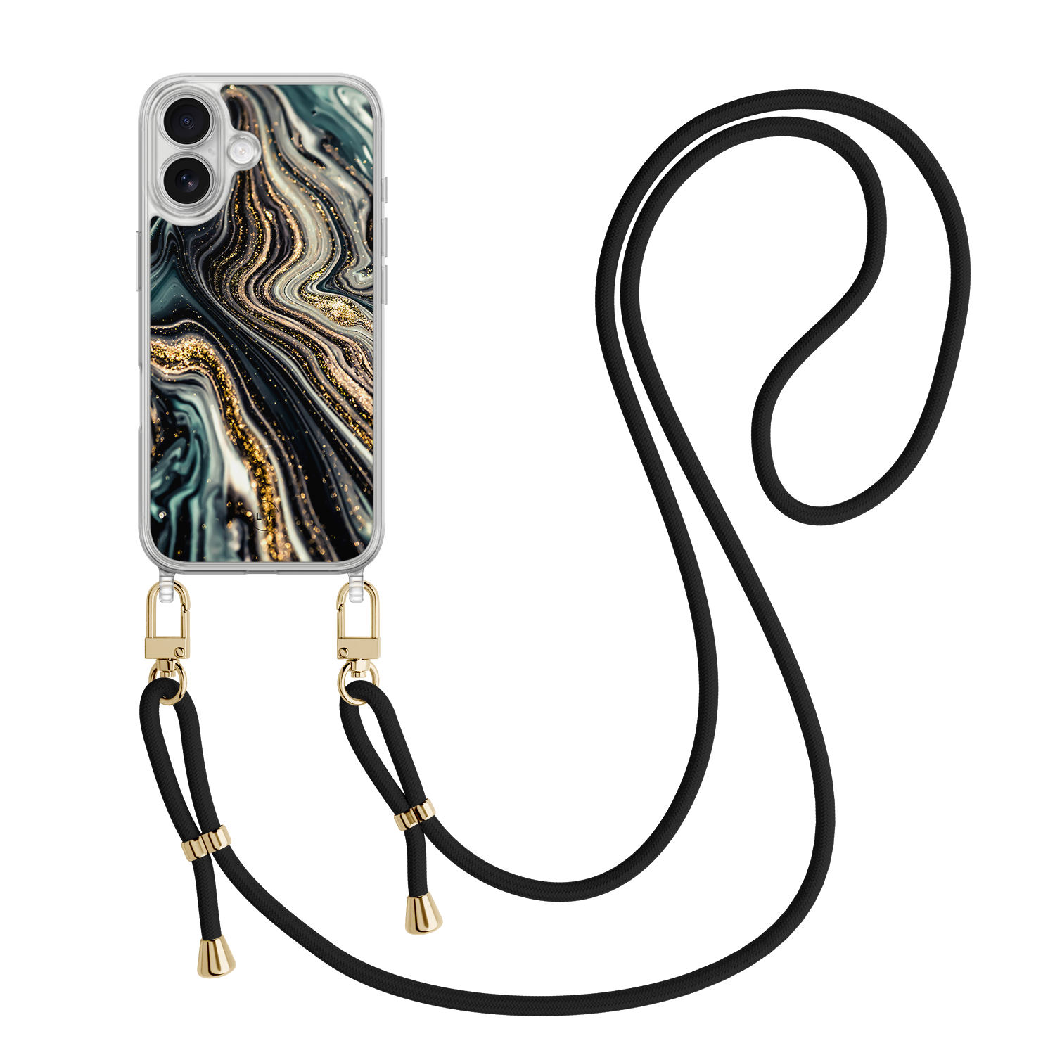Leuke Telefoonhoesjes iPhone 17 hoesje met zwart koord - Marmer swirl