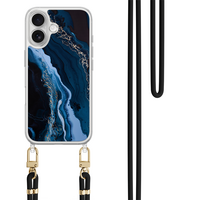Leuke Telefoonhoesjes iPhone 17 hoesje met zwart koord - Marmer lagoon blauw