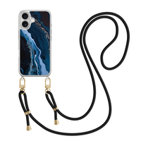 Leuke Telefoonhoesjes iPhone 17 hoesje met zwart koord - Marmer lagoon blauw