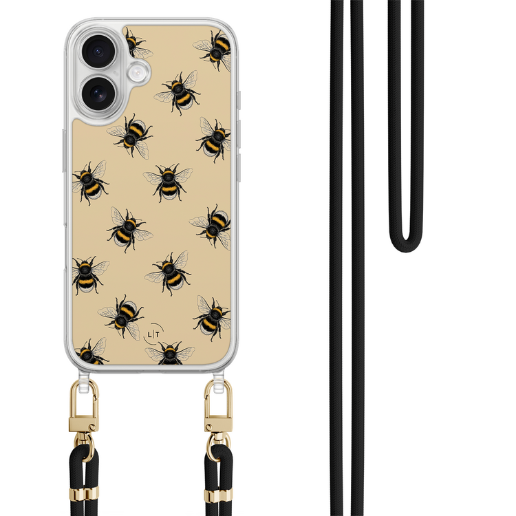 Leuke Telefoonhoesjes iPhone 17 hoesje met zwart koord - Bee happy