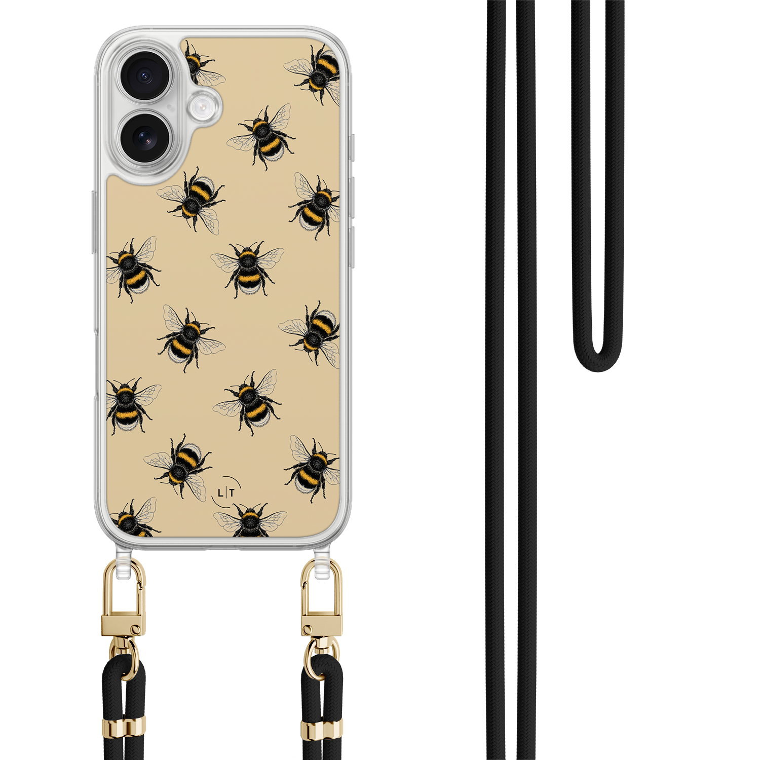 Leuke Telefoonhoesjes iPhone 17 hoesje met zwart koord - Bee happy
