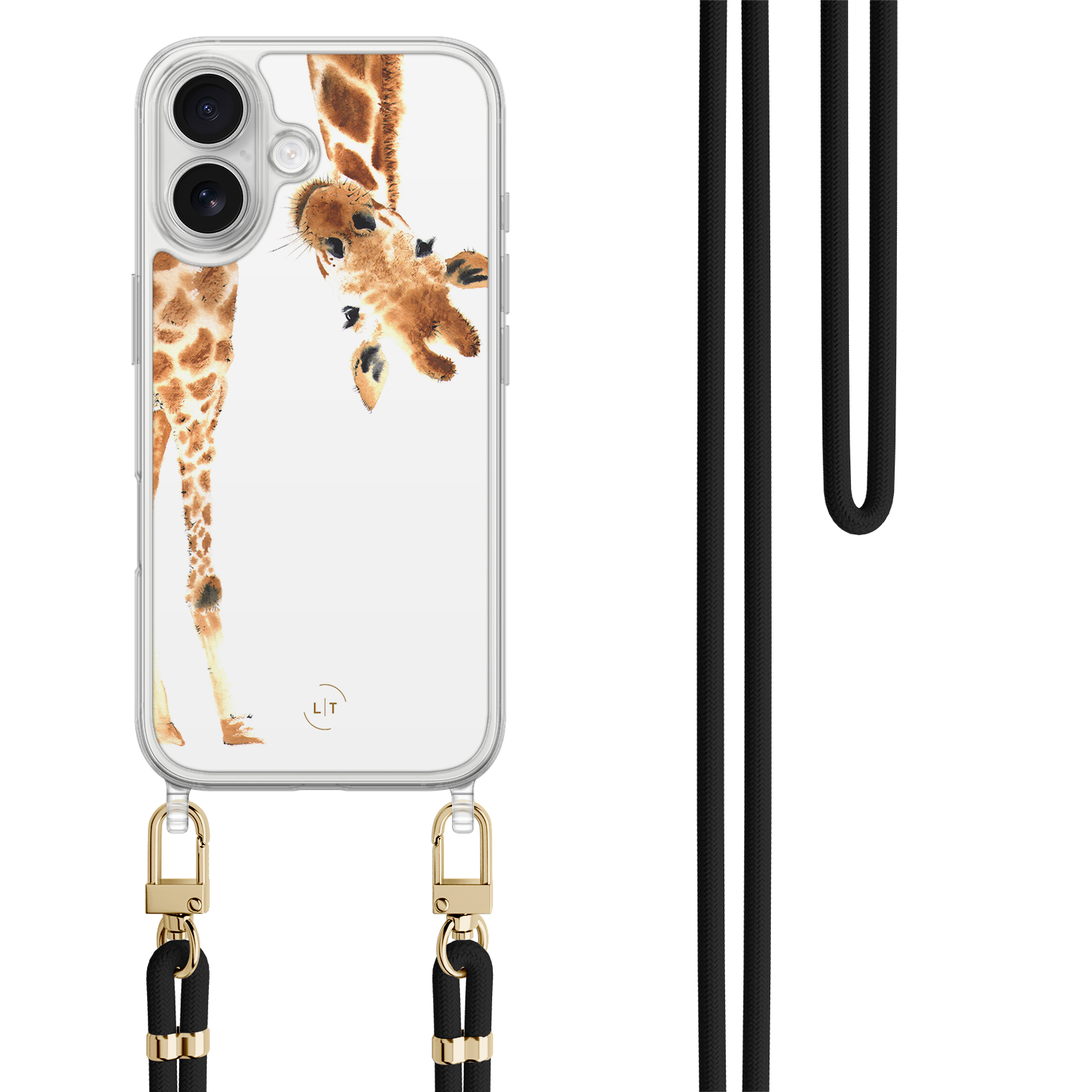 Leuke Telefoonhoesjes iPhone 17 hoesje met zwart koord - Giraffe
