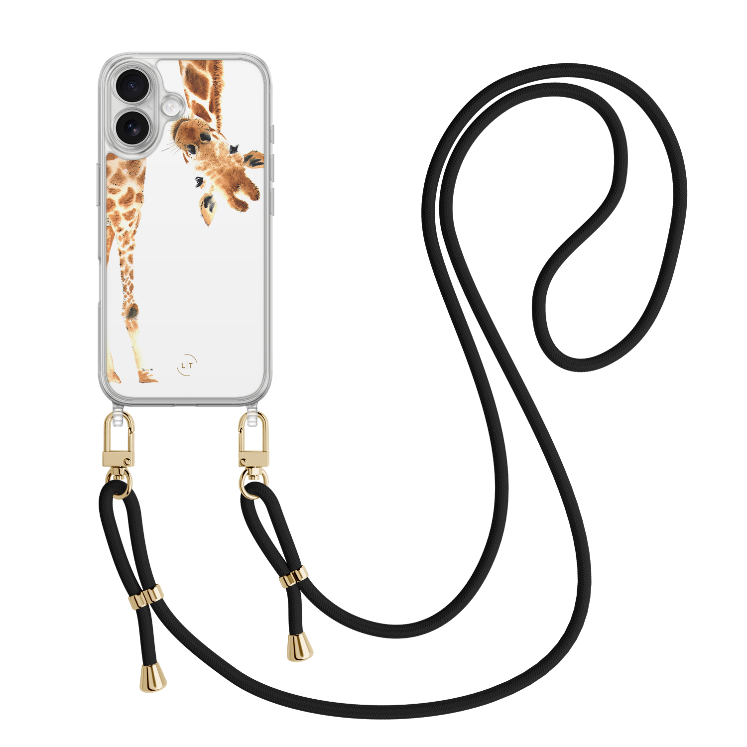 Leuke Telefoonhoesjes iPhone 17 hoesje met zwart koord - Giraffe