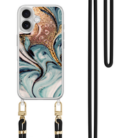 Leuke Telefoonhoesjes iPhone 17 hoesje met zwart koord - Azure gold swirl