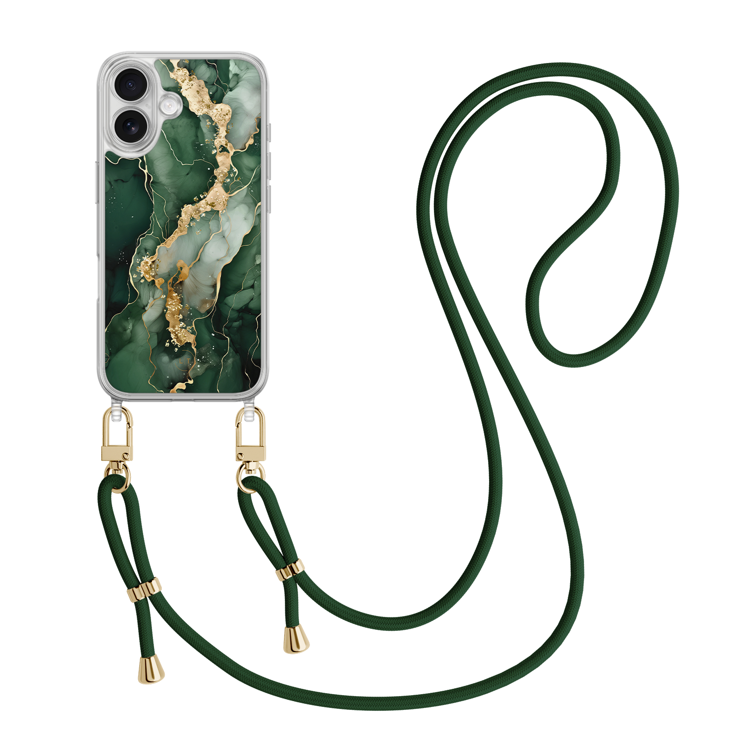 Leuke Telefoonhoesjes iPhone 17 hoesje met groen koord - Marmer groen goud