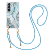 Leuke Telefoonhoesjes Samsung Galaxy S26 hoesje met blauw koord - Marmer babyblauw