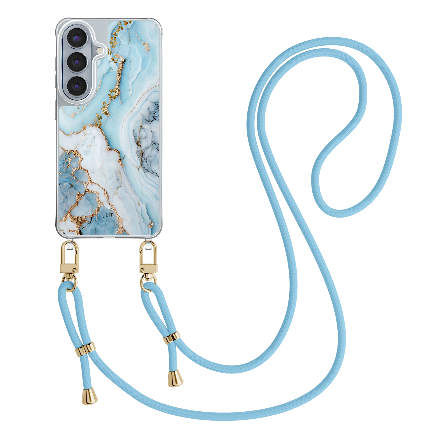 Leuke Telefoonhoesjes Samsung Galaxy S26 hoesje met blauw koord - Marmer babyblauw