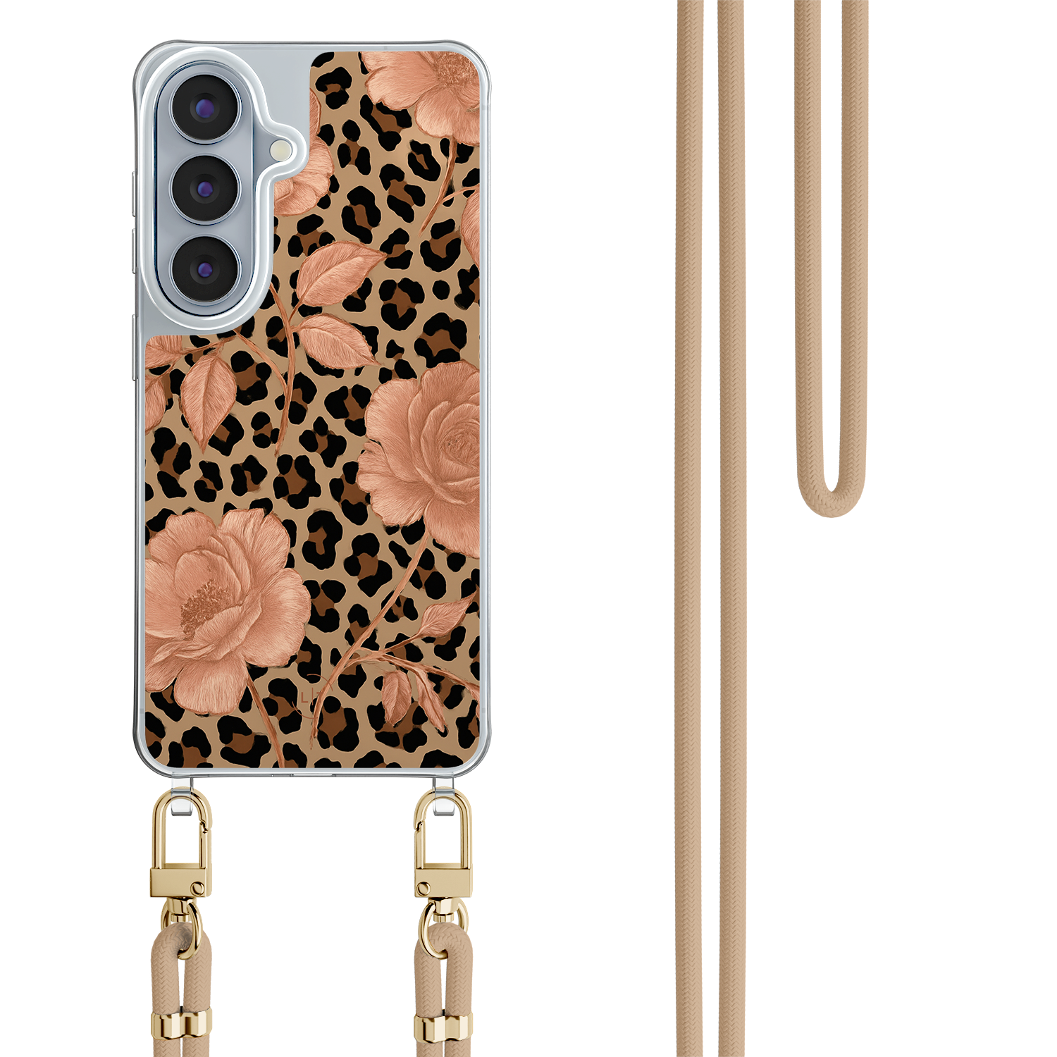 Leuke Telefoonhoesjes Samsung Galaxy S26 hoesje met beige koord - Leo flowers
