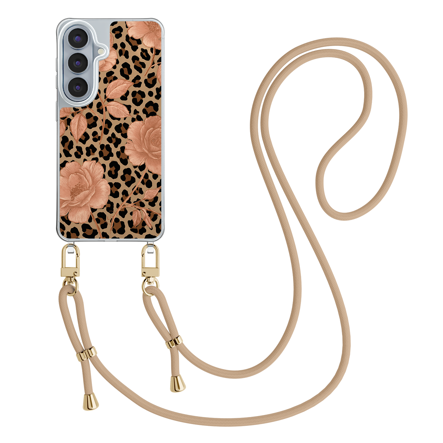Leuke Telefoonhoesjes Samsung Galaxy S26 hoesje met beige koord - Leo flowers
