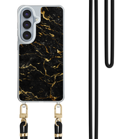 Leuke Telefoonhoesjes Samsung Galaxy S26 hoesje met zwart koord - Marmer zwart goud