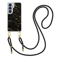 Leuke Telefoonhoesjes Samsung Galaxy S26 hoesje met zwart koord - Marmer zwart goud