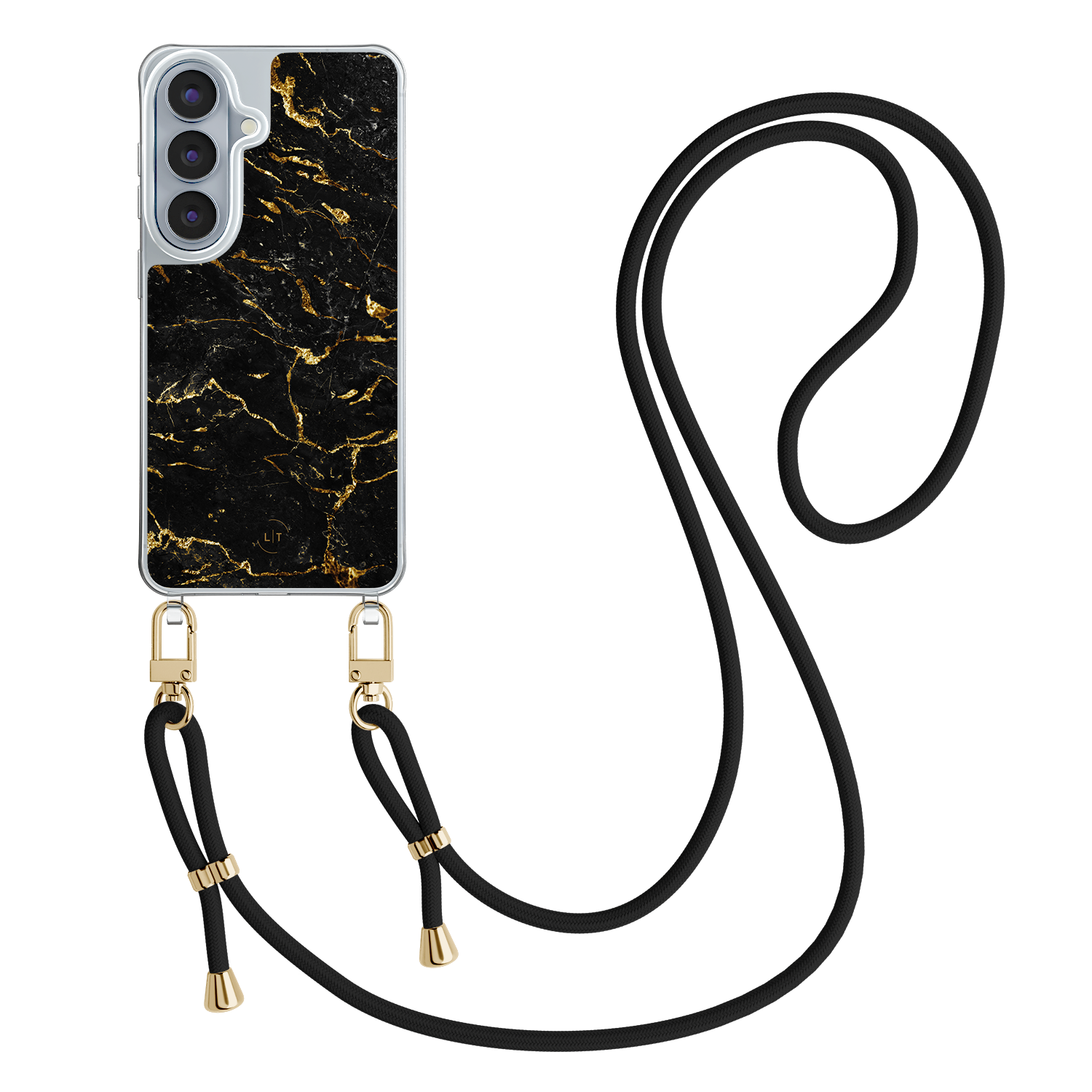 Leuke Telefoonhoesjes Samsung Galaxy S26 hoesje met zwart koord - Marmer zwart goud