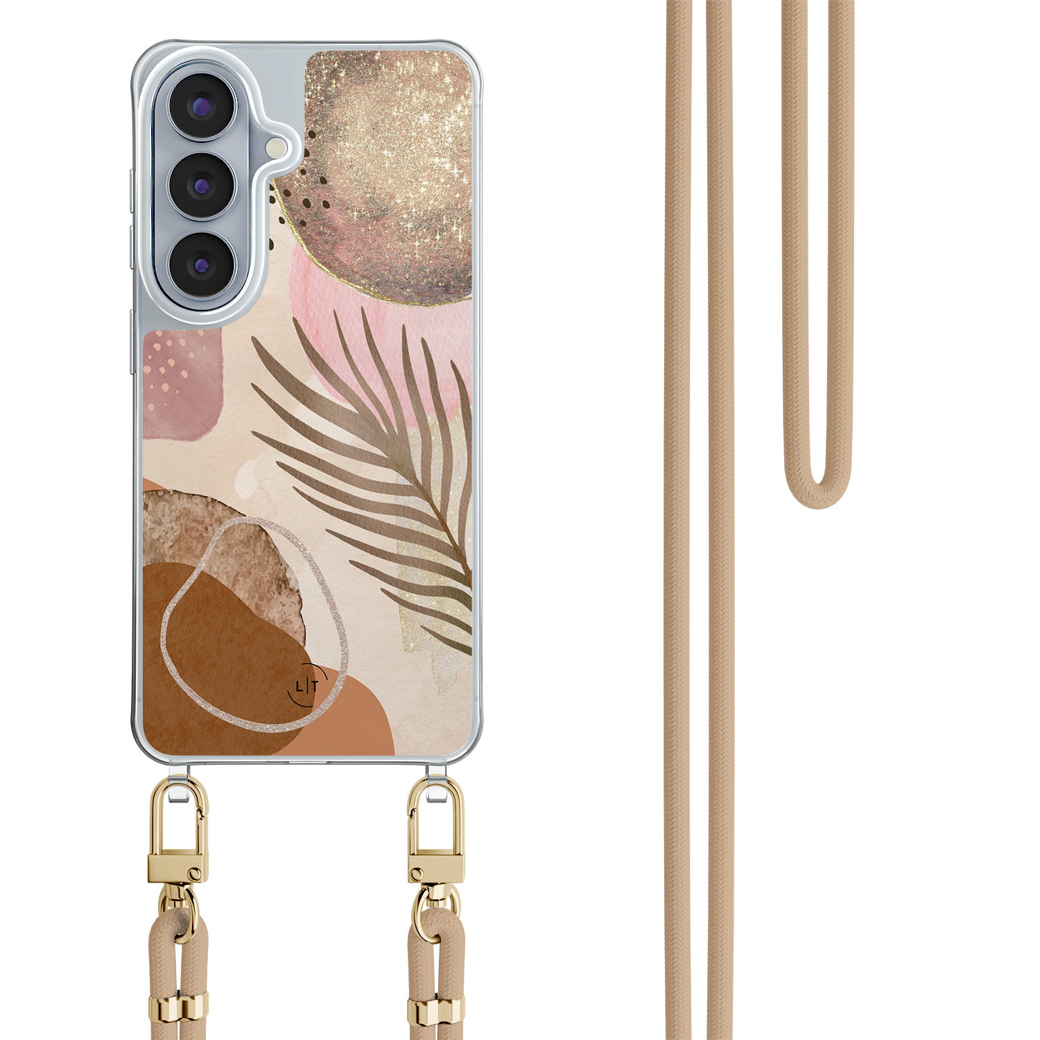 Leuke Telefoonhoesjes Samsung Galaxy S26 hoesje met beige koord - Abstract blush shapes