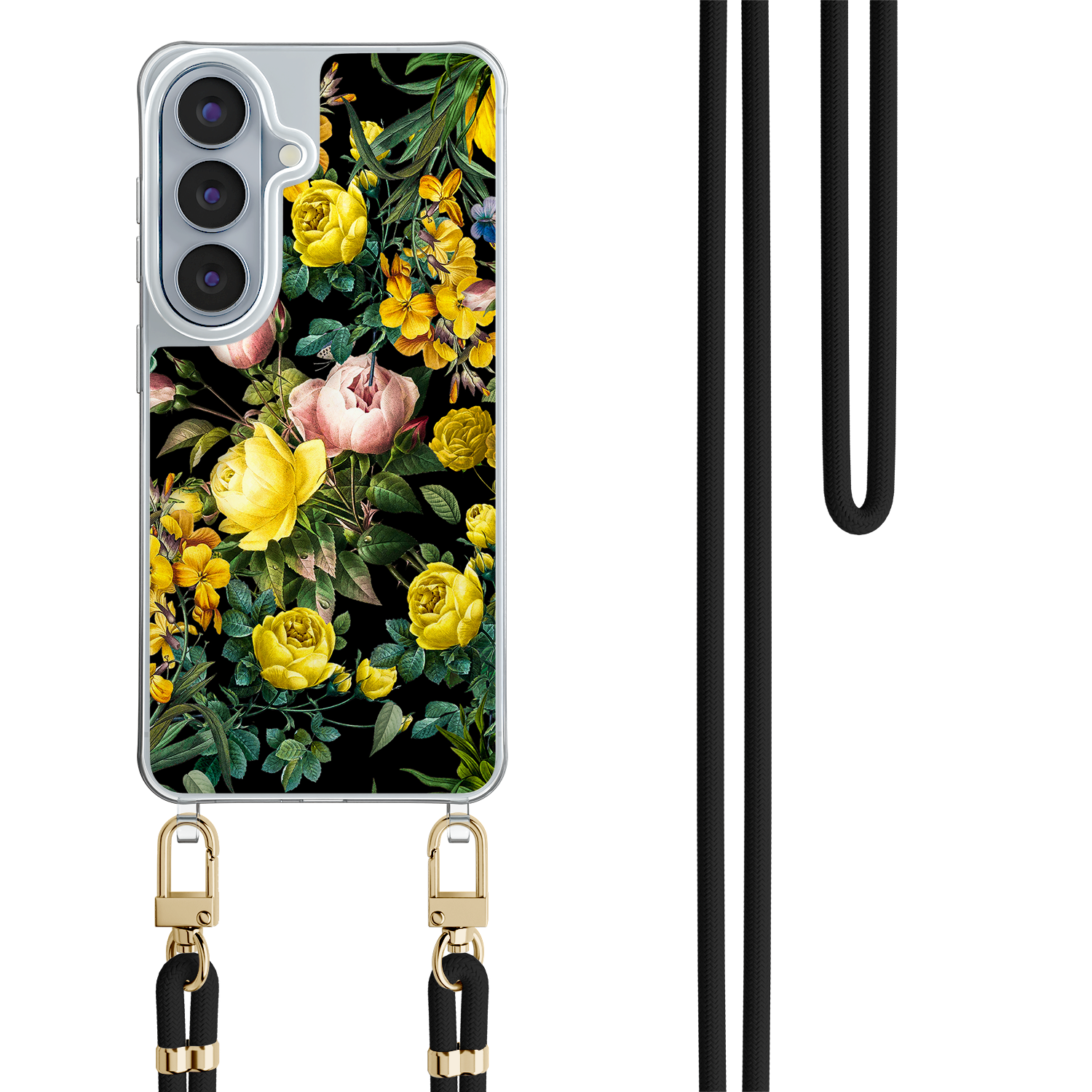Leuke Telefoonhoesjes Samsung Galaxy S26 hoesje met zwart koord - Bloemen geel