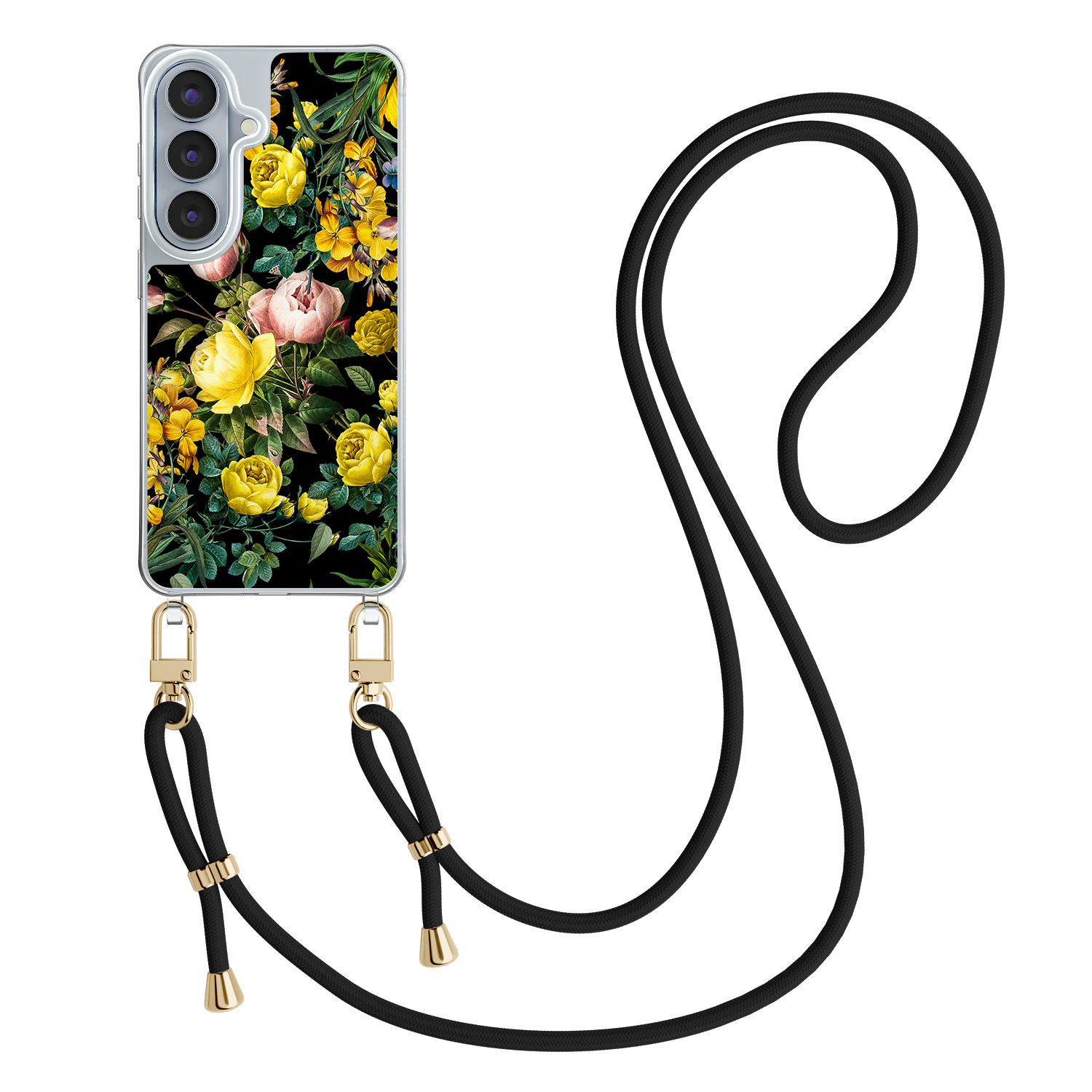 Leuke Telefoonhoesjes Samsung Galaxy S26 hoesje met zwart koord - Bloemen geel
