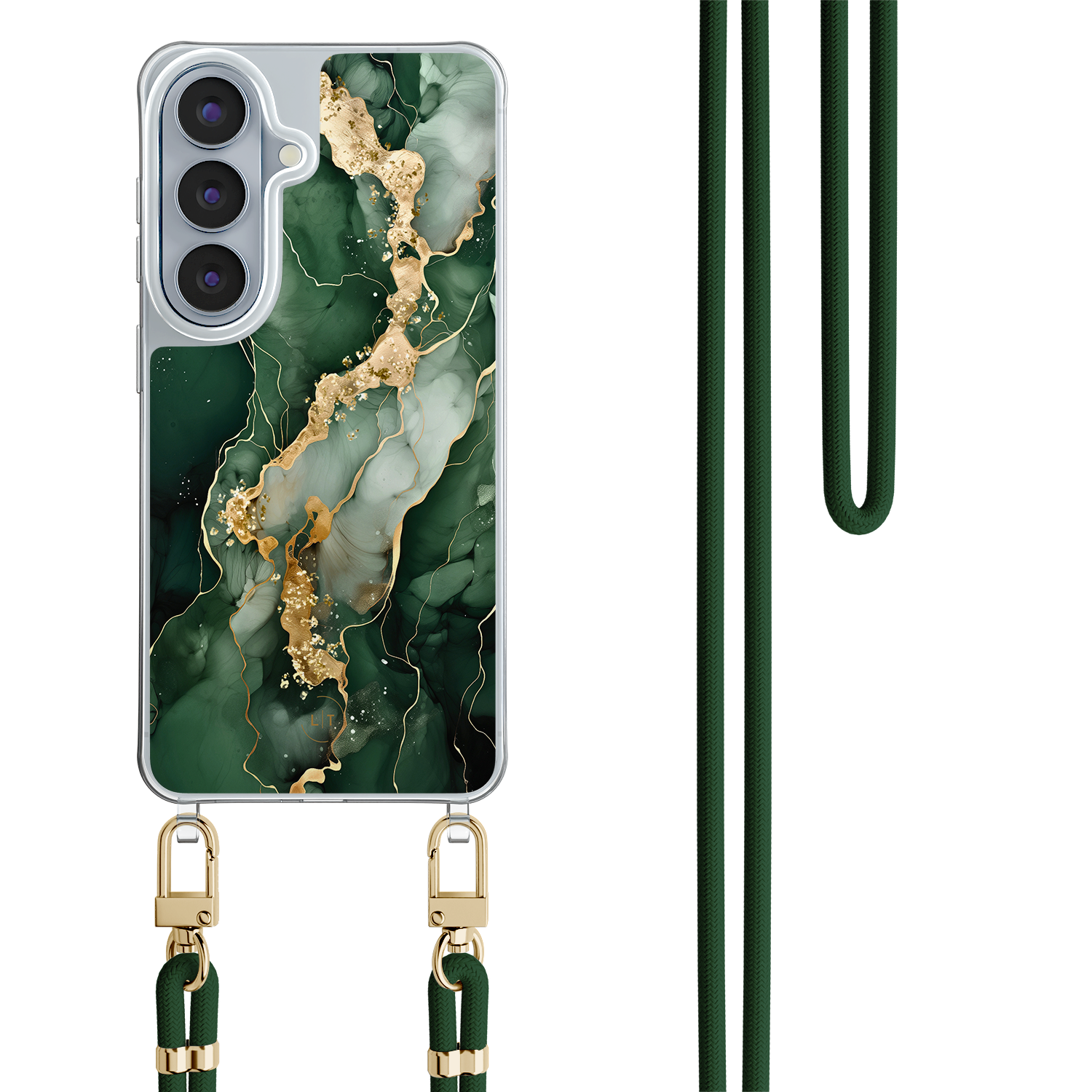 Leuke Telefoonhoesjes Samsung Galaxy S26 hoesje met groen koord - Marmer groen goud