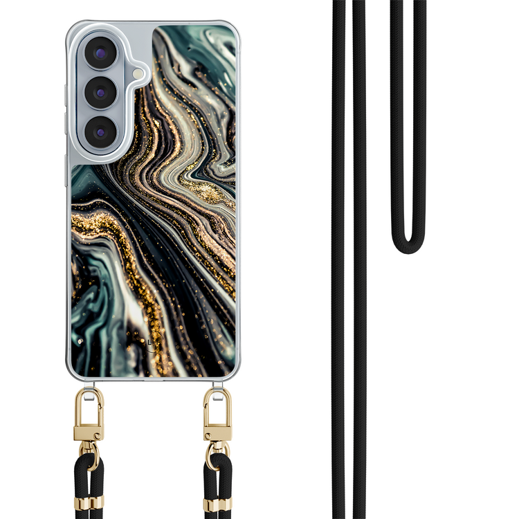 Leuke Telefoonhoesjes Samsung Galaxy S26 hoesje met zwart koord - Marmer swirl