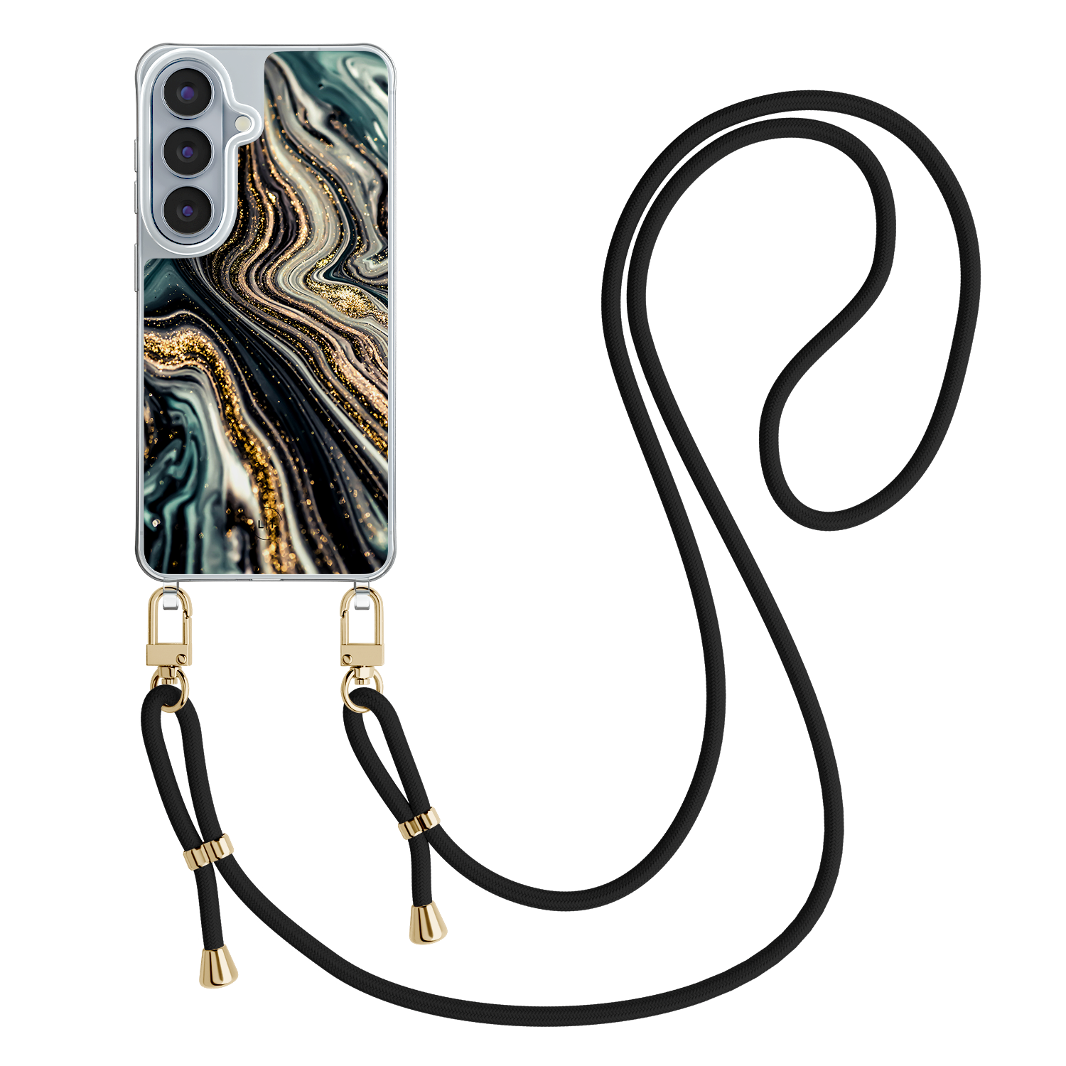 Leuke Telefoonhoesjes Samsung Galaxy S26 hoesje met zwart koord - Marmer swirl