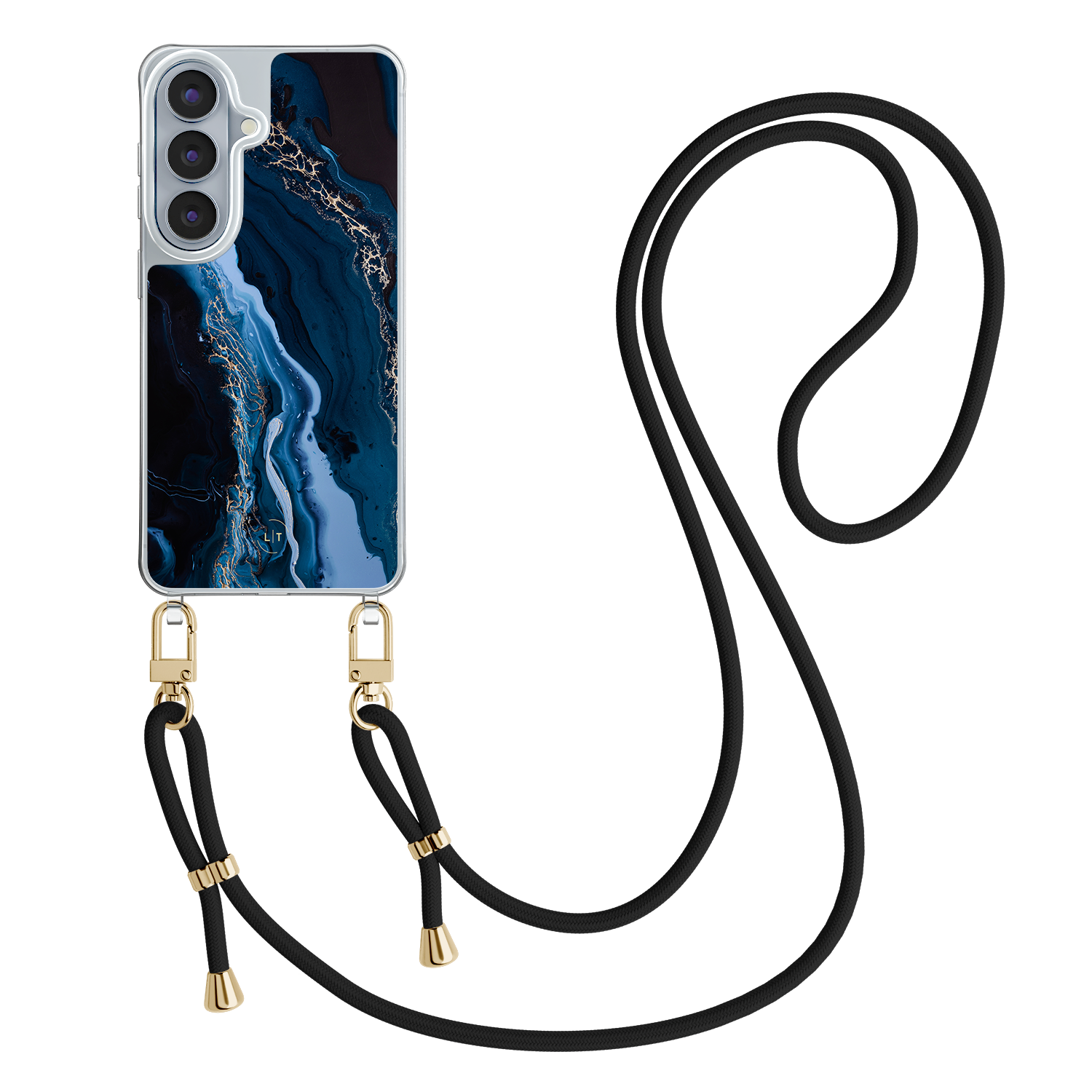 Leuke Telefoonhoesjes Samsung Galaxy S26 hoesje met zwart koord - Marmer lagoon blauw