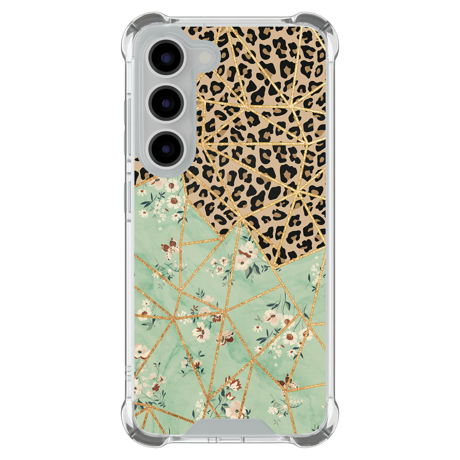 Leuke Telefoonhoesjes Samsung Galaxy S23 shockproof case - Luipaard flower print
